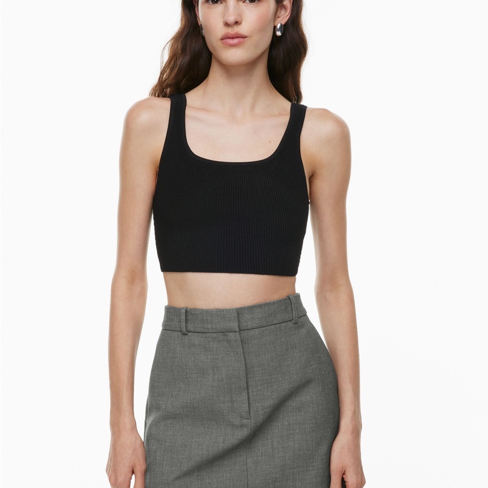 Babaton Sculpt Knit Squareneck Cropped Top (Black 2XS)